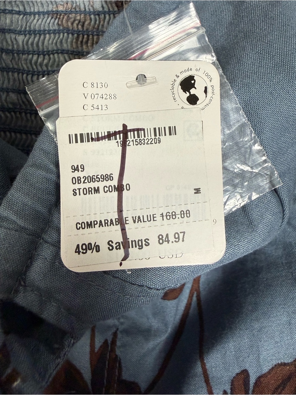 FREE PEOPLE Laters Baby Midi Dress Storm Blue Brown Milkmaid Cinch Bust Size M - Picture 7 of 12